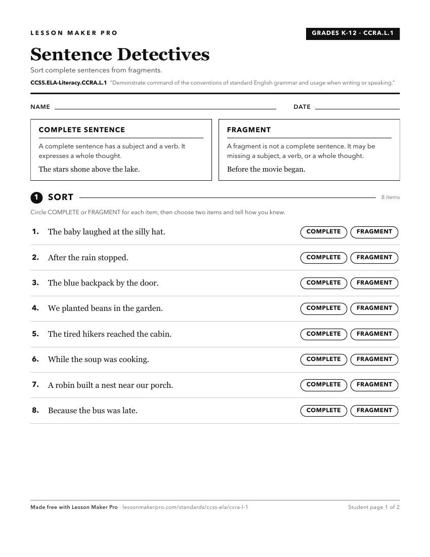 Preview of the CCSS.ELA-Literacy.CCRA.L.1 printable worksheet