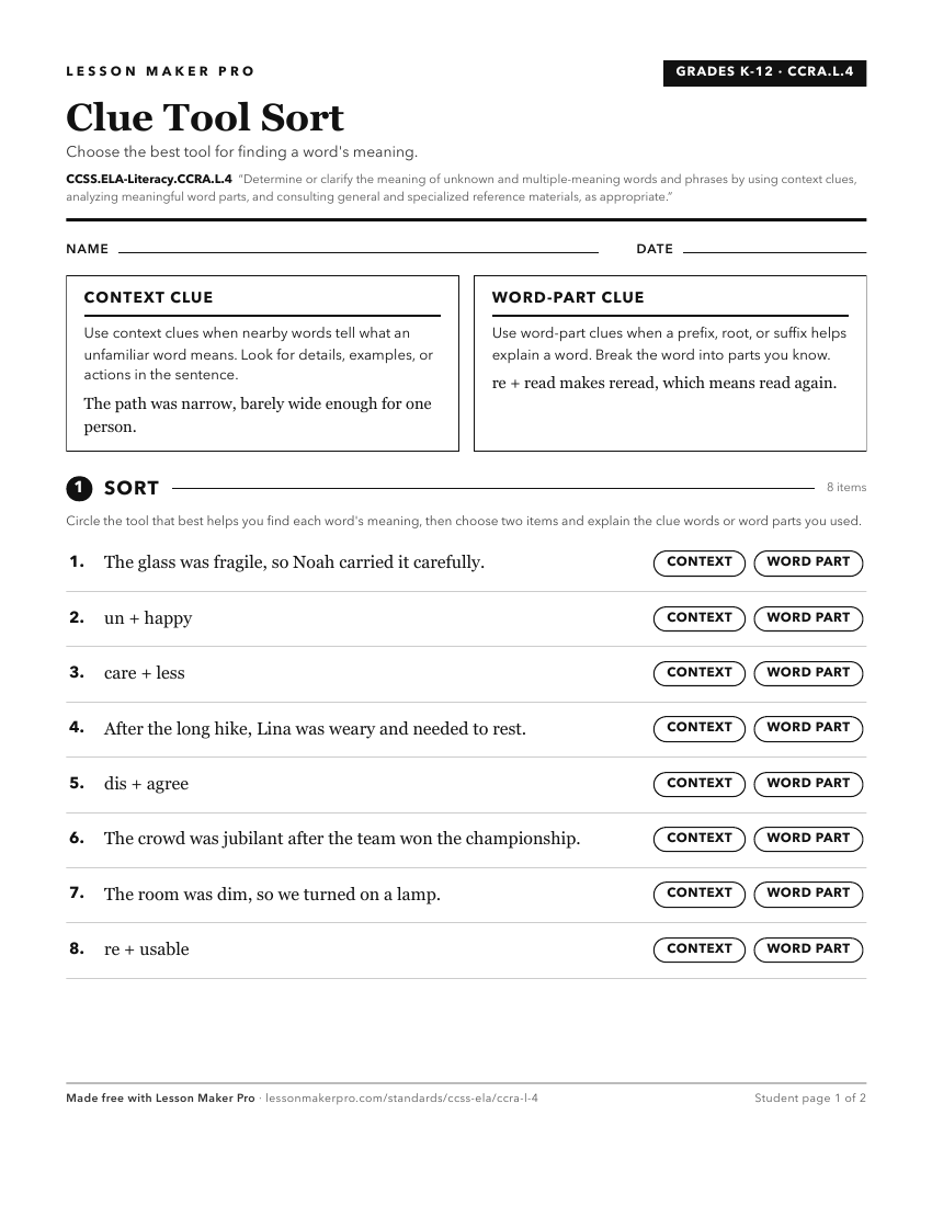 Preview of the CCSS.ELA-Literacy.CCRA.L.4 printable worksheet