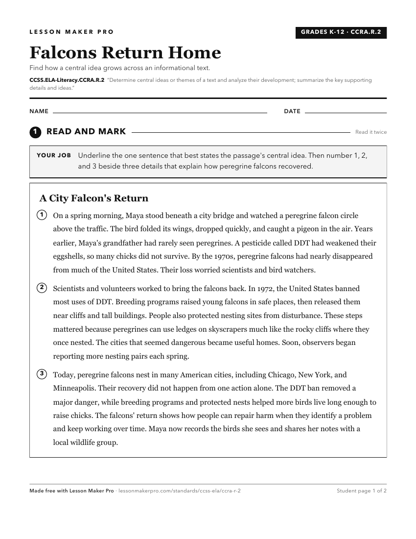 Preview of the CCSS.ELA-Literacy.CCRA.R.2 printable worksheet