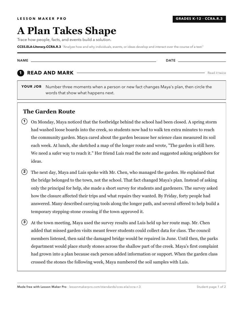 Preview of the CCSS.ELA-Literacy.CCRA.R.3 printable worksheet