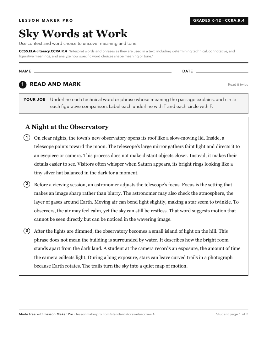 Preview of the CCSS.ELA-Literacy.CCRA.R.4 printable worksheet