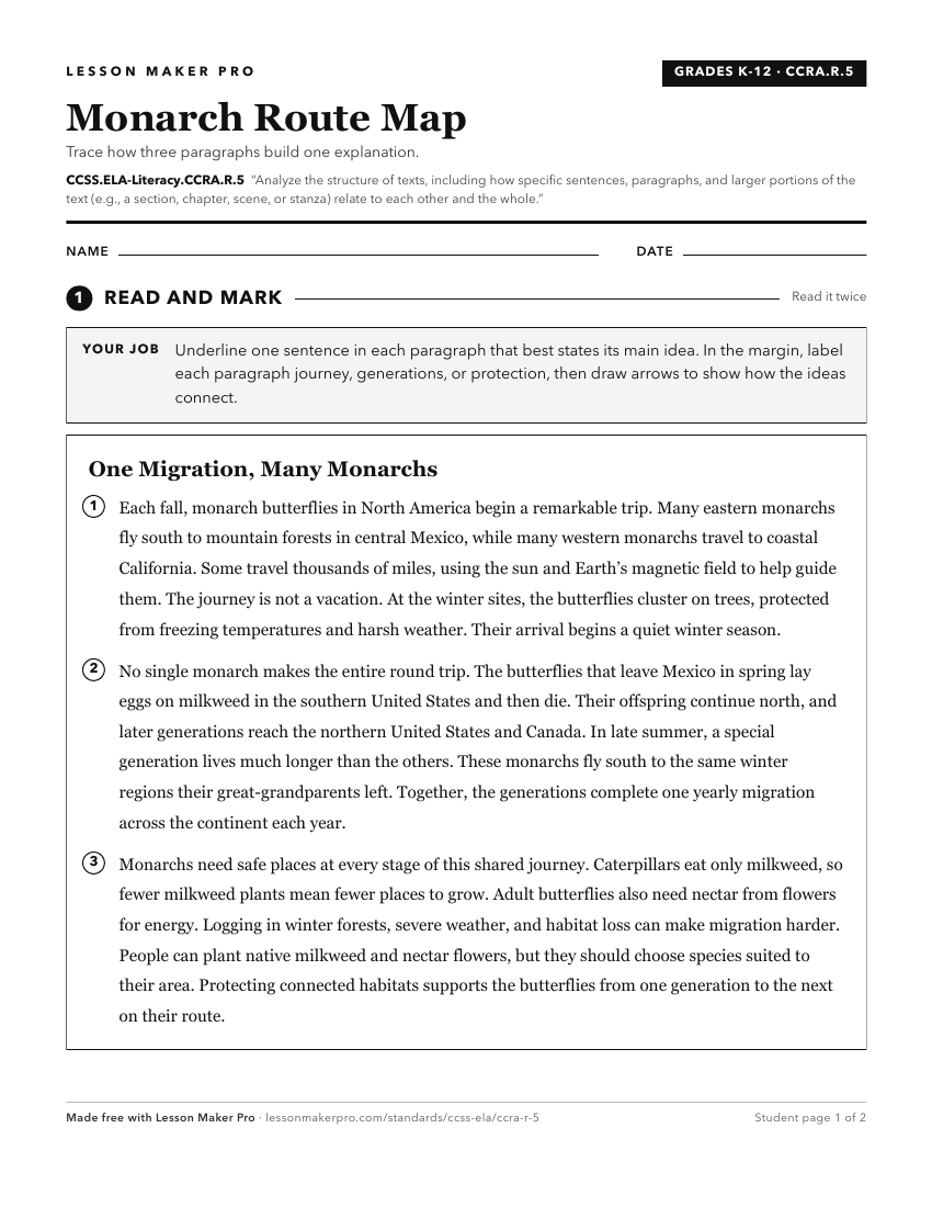 Preview of the CCSS.ELA-Literacy.CCRA.R.5 printable worksheet