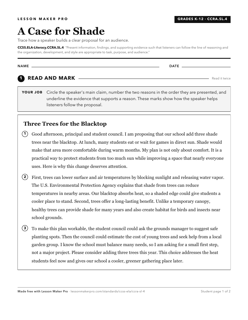 Preview of the CCSS.ELA-Literacy.CCRA.SL.4 printable worksheet