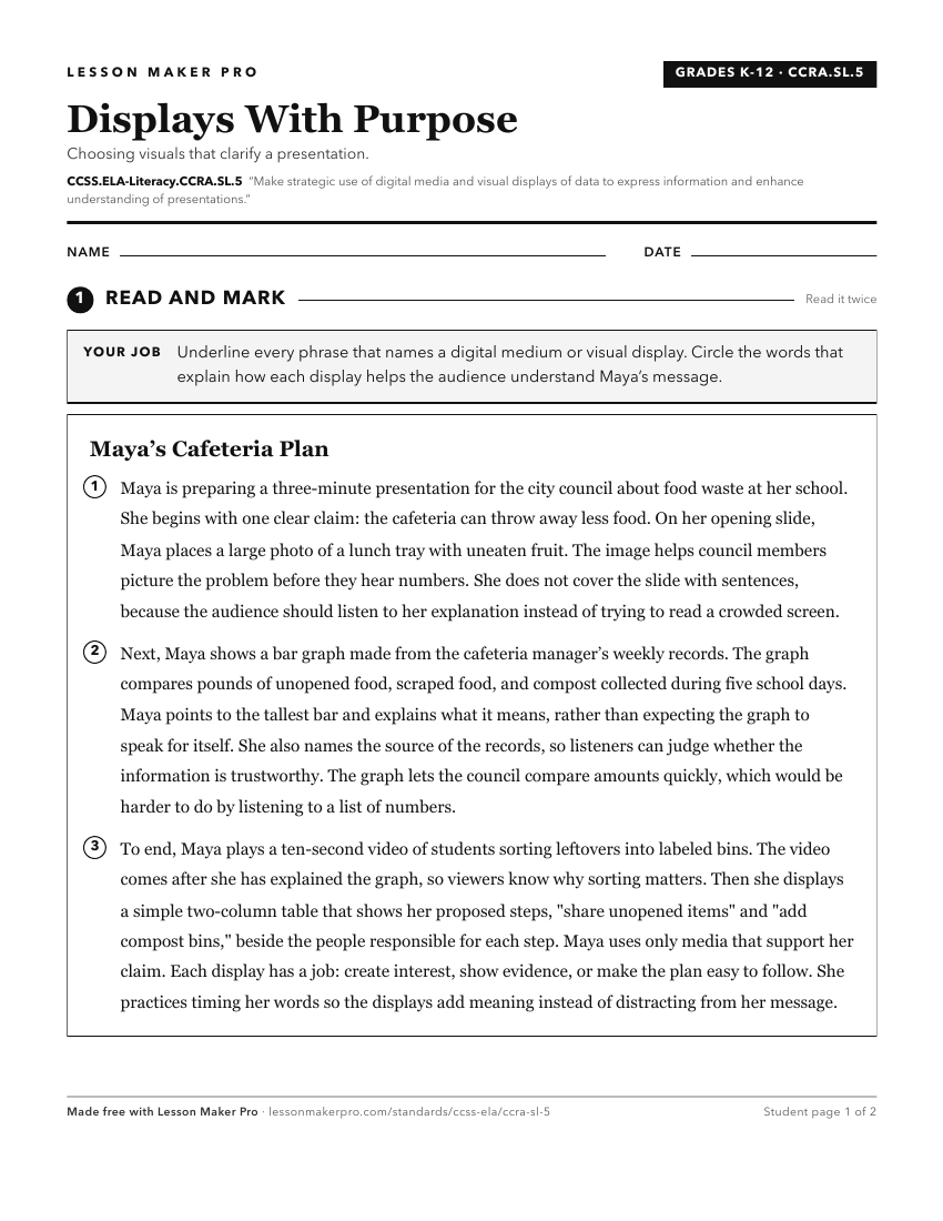 Preview of the CCSS.ELA-Literacy.CCRA.SL.5 printable worksheet