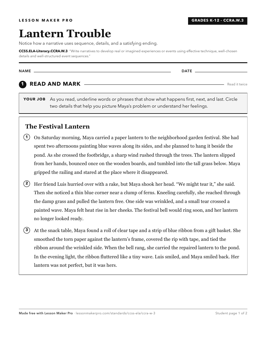 Preview of the CCSS.ELA-Literacy.CCRA.W.3 printable worksheet