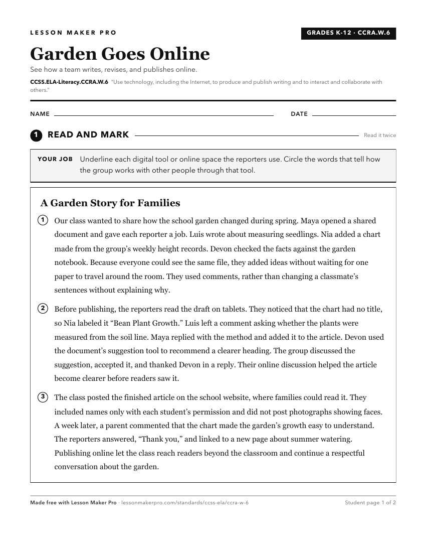 Preview of the CCSS.ELA-Literacy.CCRA.W.6 printable worksheet