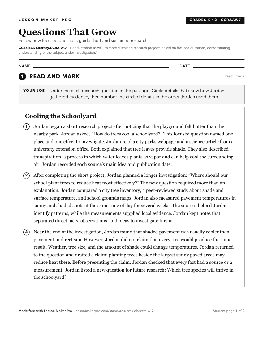 Preview of the CCSS.ELA-Literacy.CCRA.W.7 printable worksheet