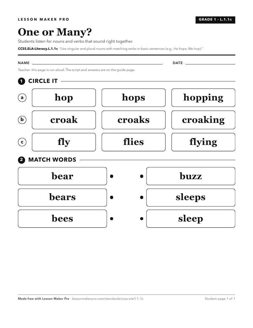 Preview of the CCSS.ELA-Literacy.L.1.1c printable worksheet