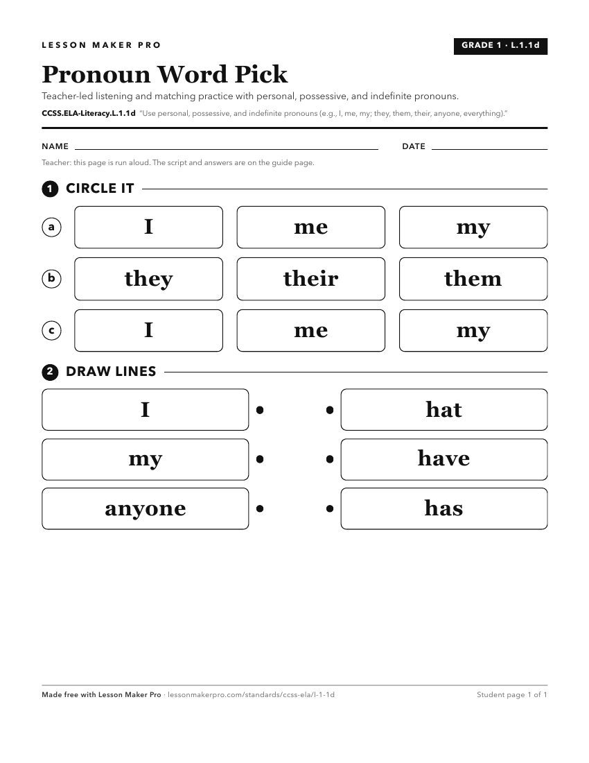 Preview of the CCSS.ELA-Literacy.L.1.1d printable worksheet