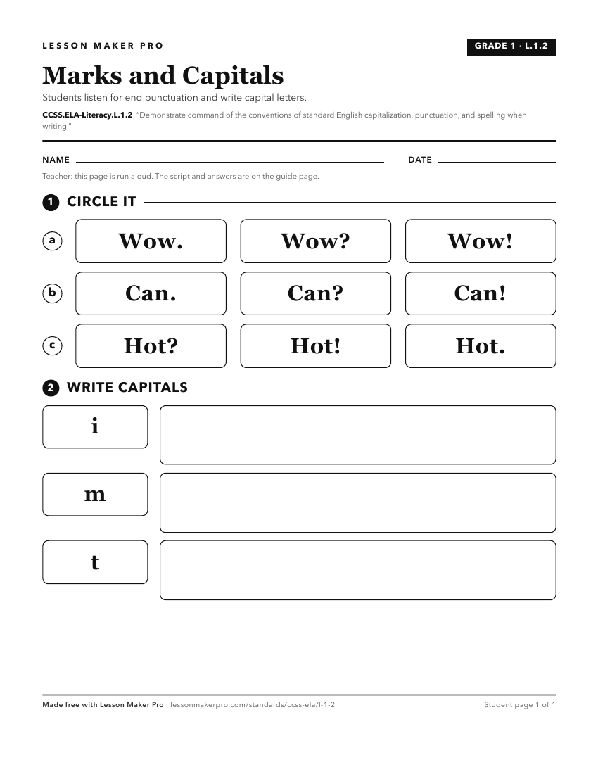 Preview of the CCSS.ELA-Literacy.L.1.2 printable worksheet