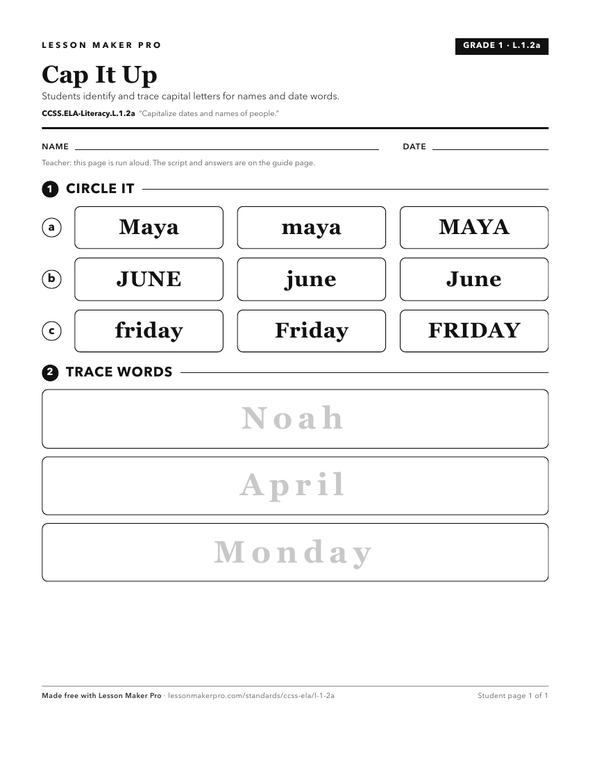 Preview of the CCSS.ELA-Literacy.L.1.2a printable worksheet