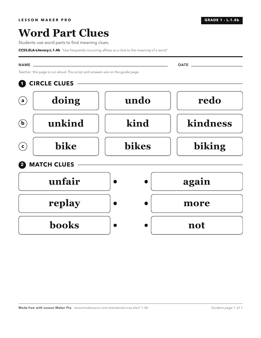 Preview of the CCSS.ELA-Literacy.L.1.4b printable worksheet