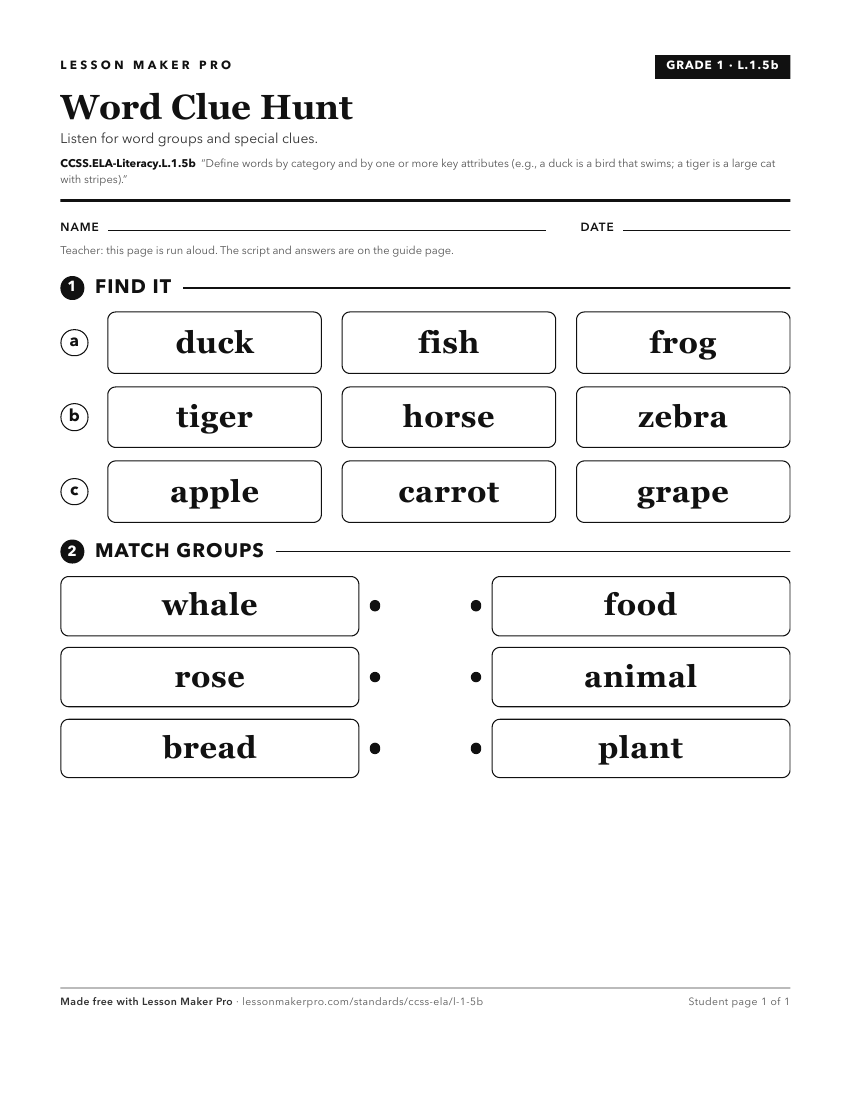 Preview of the CCSS.ELA-Literacy.L.1.5b printable worksheet