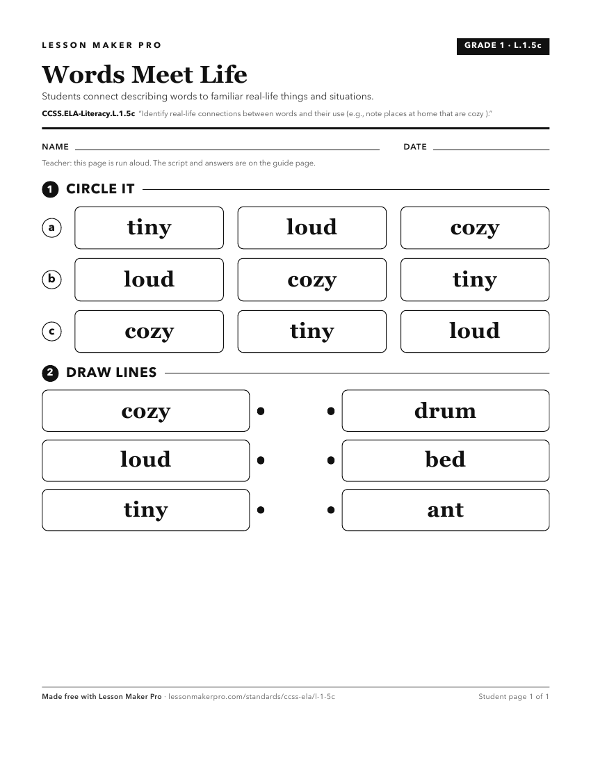 Preview of the CCSS.ELA-Literacy.L.1.5c printable worksheet