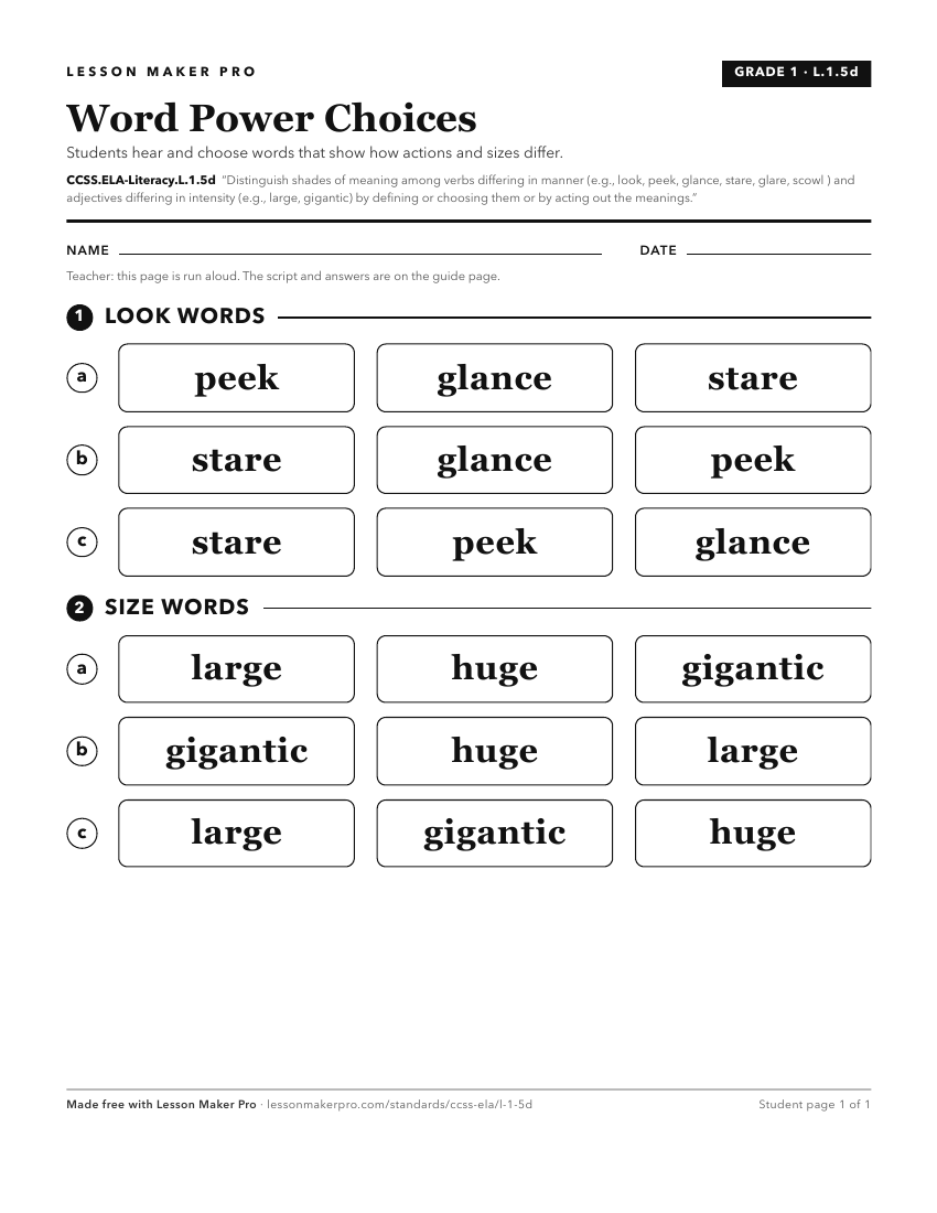 Preview of the CCSS.ELA-Literacy.L.1.5d printable worksheet
