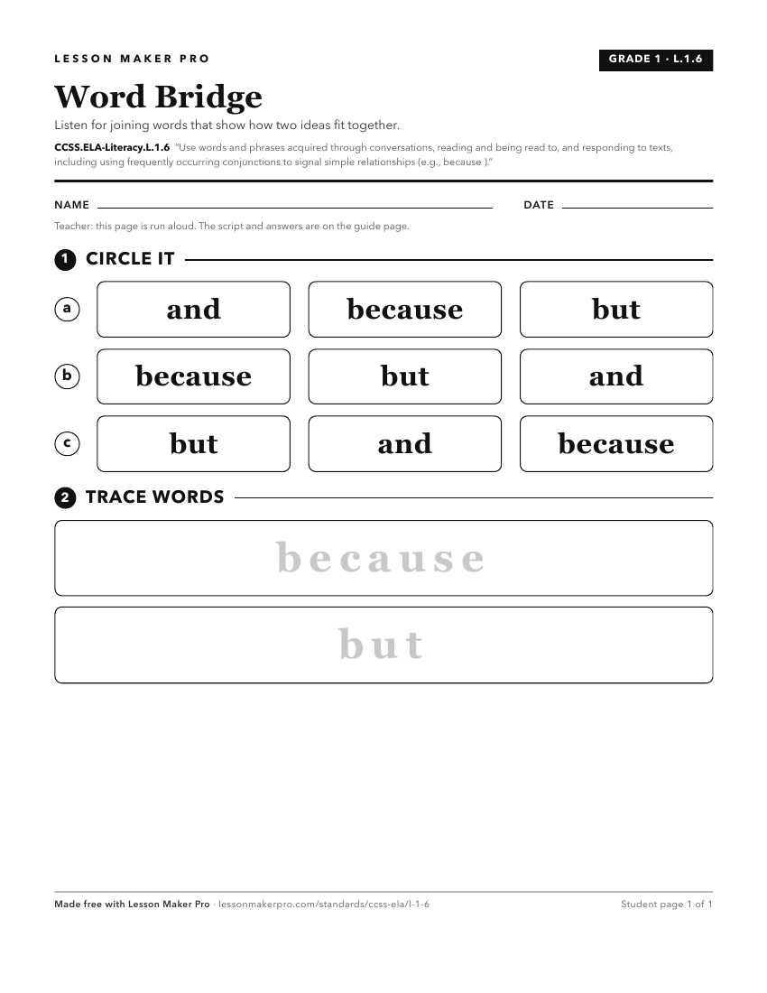 Preview of the CCSS.ELA-Literacy.L.1.6 printable worksheet