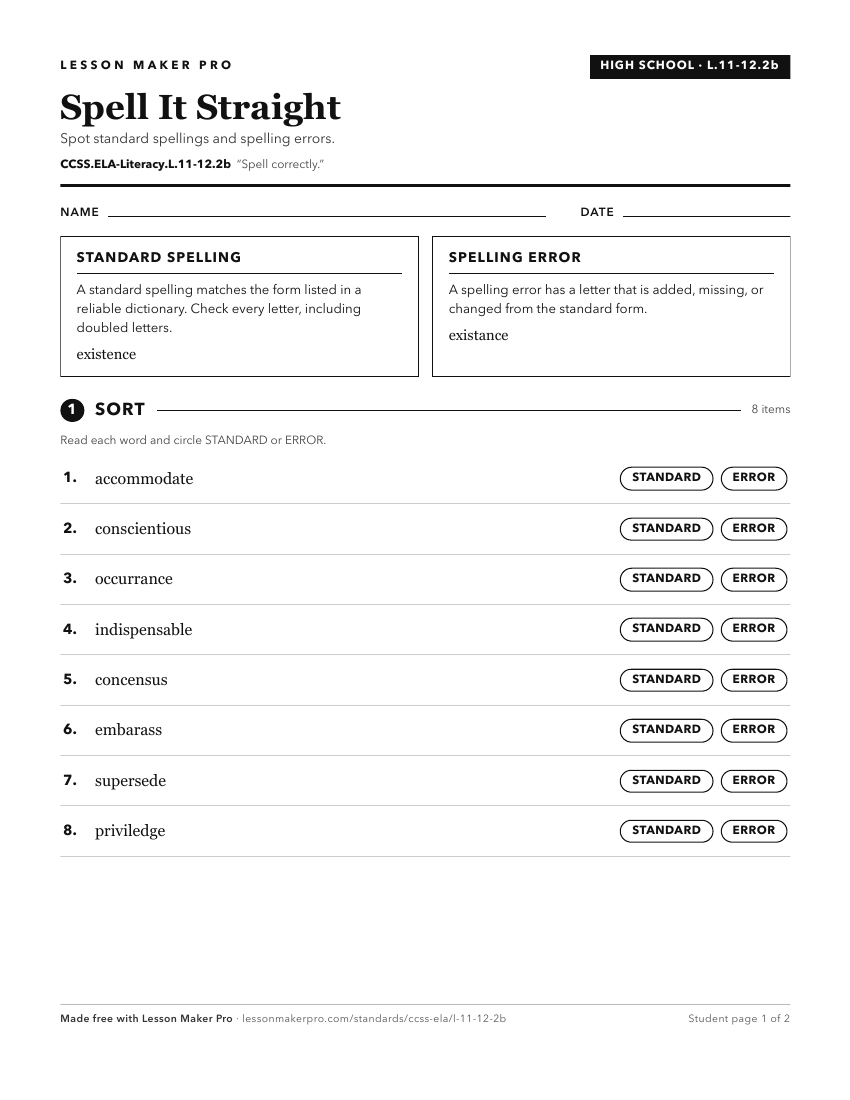Preview of the CCSS.ELA-Literacy.L.11-12.2b printable worksheet