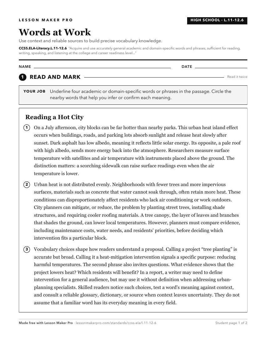 Preview of the CCSS.ELA-Literacy.L.11-12.6 printable worksheet