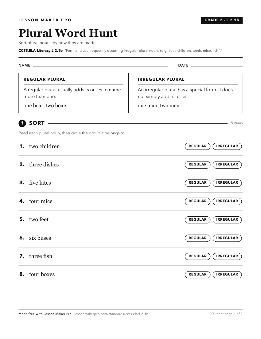 Preview of the CCSS.ELA-Literacy.L.2.1b printable worksheet