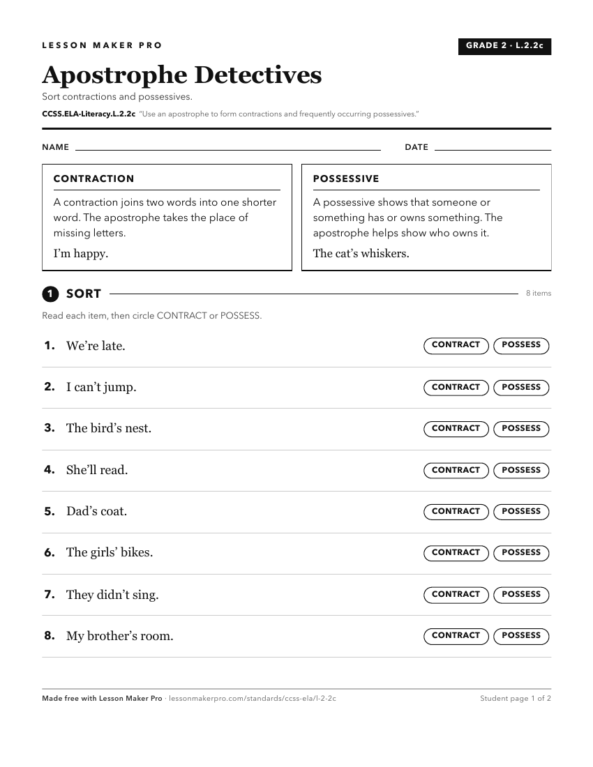 Preview of the CCSS.ELA-Literacy.L.2.2c printable worksheet