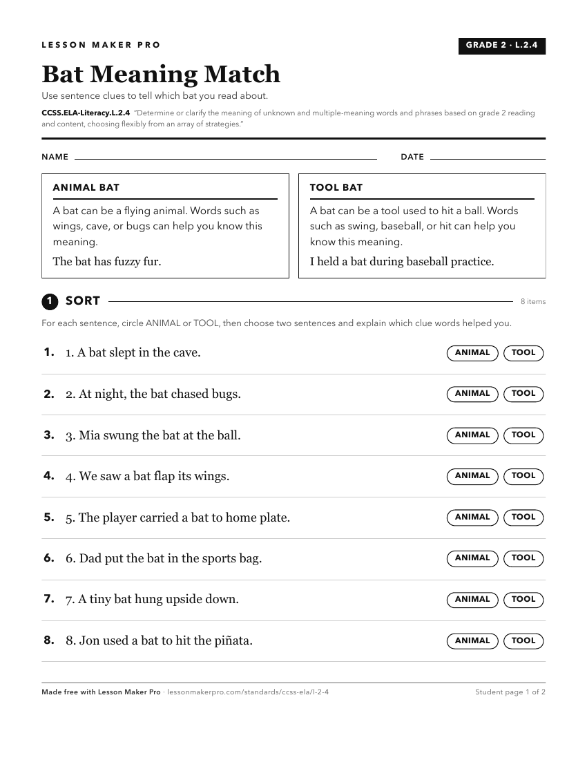 Preview of the CCSS.ELA-Literacy.L.2.4 printable worksheet