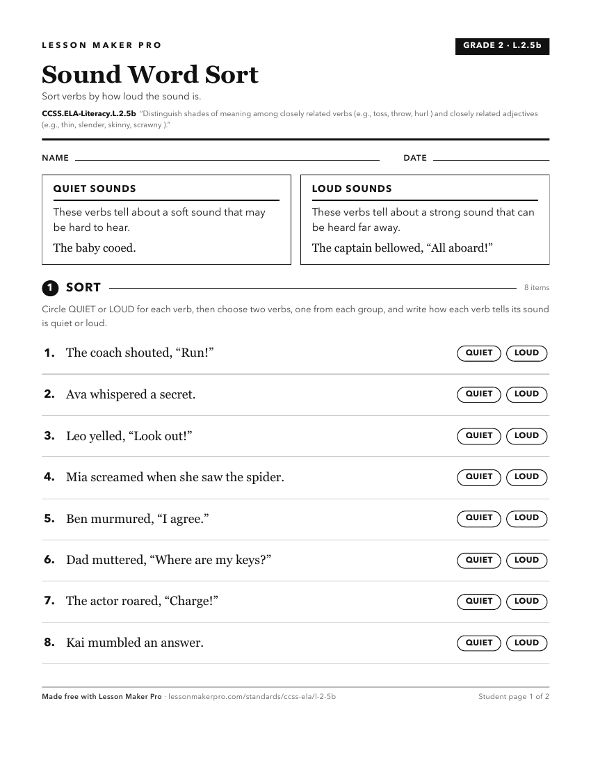 Preview of the CCSS.ELA-Literacy.L.2.5b printable worksheet