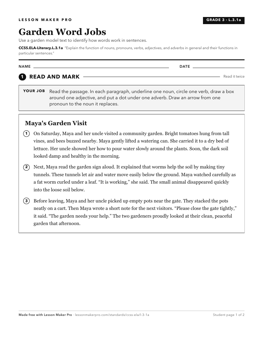 Preview of the CCSS.ELA-Literacy.L.3.1a printable worksheet