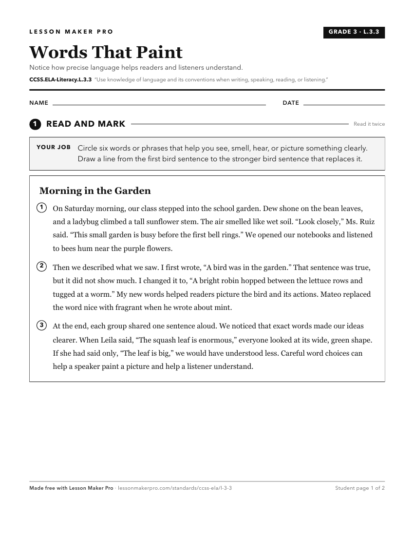 Preview of the CCSS.ELA-Literacy.L.3.3 printable worksheet
