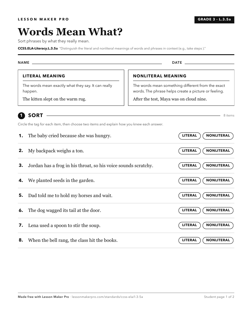 Preview of the CCSS.ELA-Literacy.L.3.5a printable worksheet