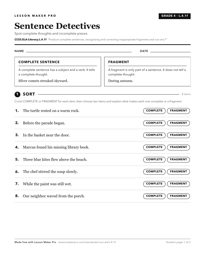 Preview of the CCSS.ELA-Literacy.L.4.1f printable worksheet