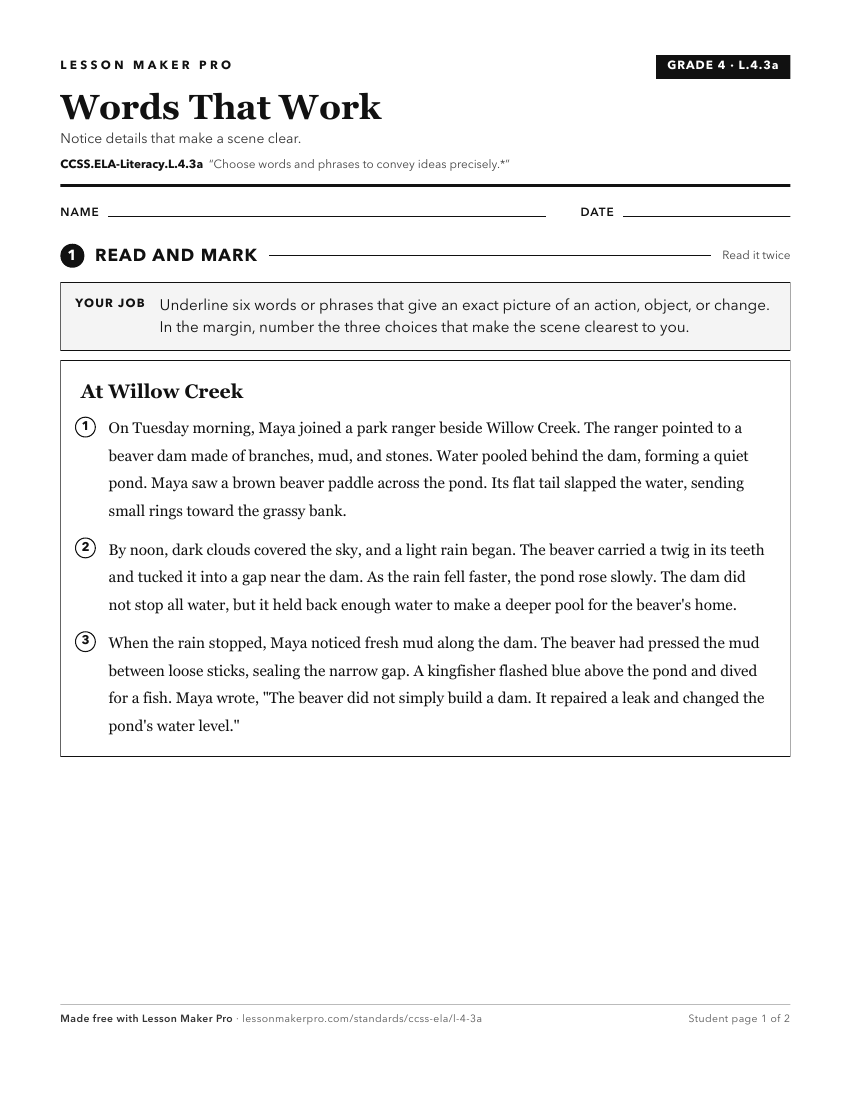 Preview of the CCSS.ELA-Literacy.L.4.3a printable worksheet