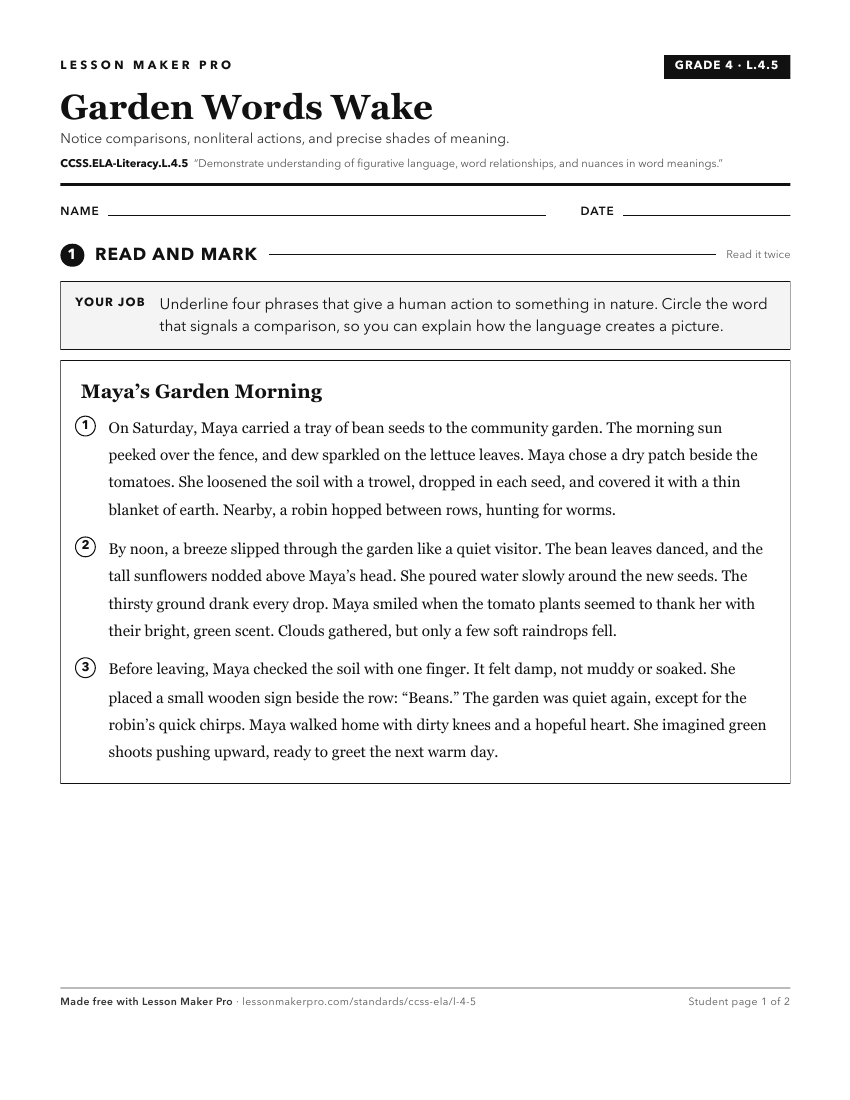 Preview of the CCSS.ELA-Literacy.L.4.5 printable worksheet