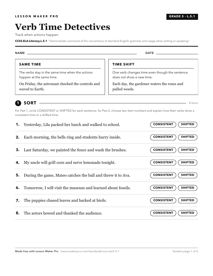 Preview of the CCSS.ELA-Literacy.L.5.1 printable worksheet