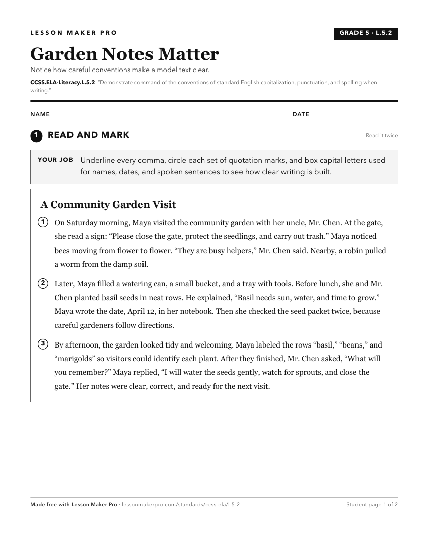 Preview of the CCSS.ELA-Literacy.L.5.2 printable worksheet