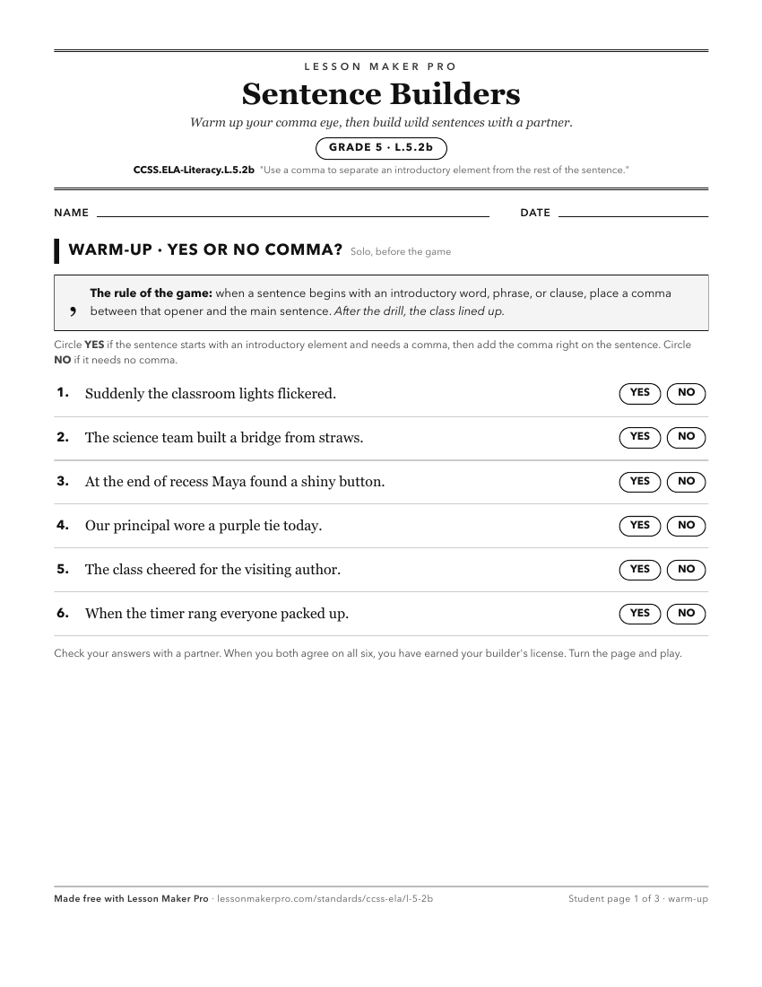 Preview of the CCSS.ELA-Literacy.L.5.2b printable worksheet