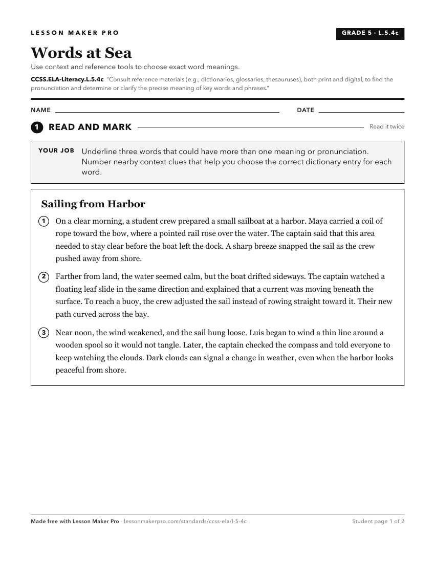 Preview of the CCSS.ELA-Literacy.L.5.4c printable worksheet