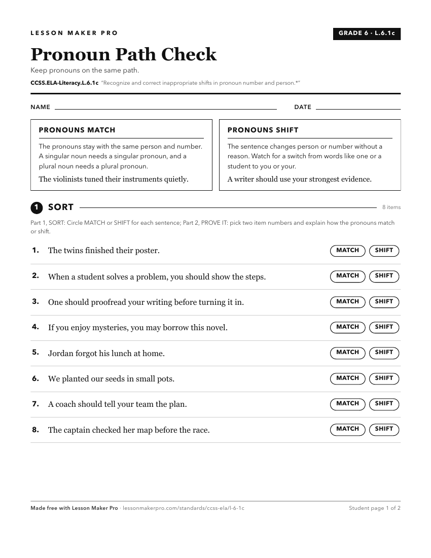 Preview of the CCSS.ELA-Literacy.L.6.1c printable worksheet