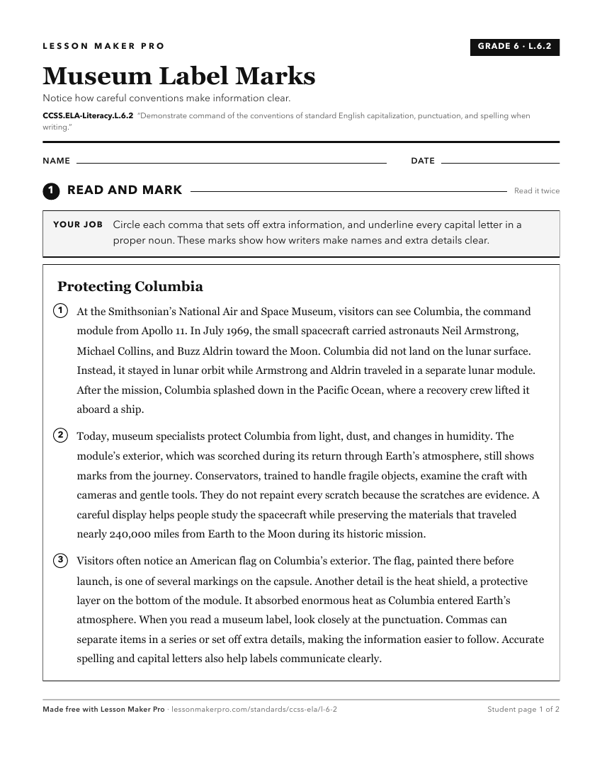 Preview of the CCSS.ELA-Literacy.L.6.2 printable worksheet