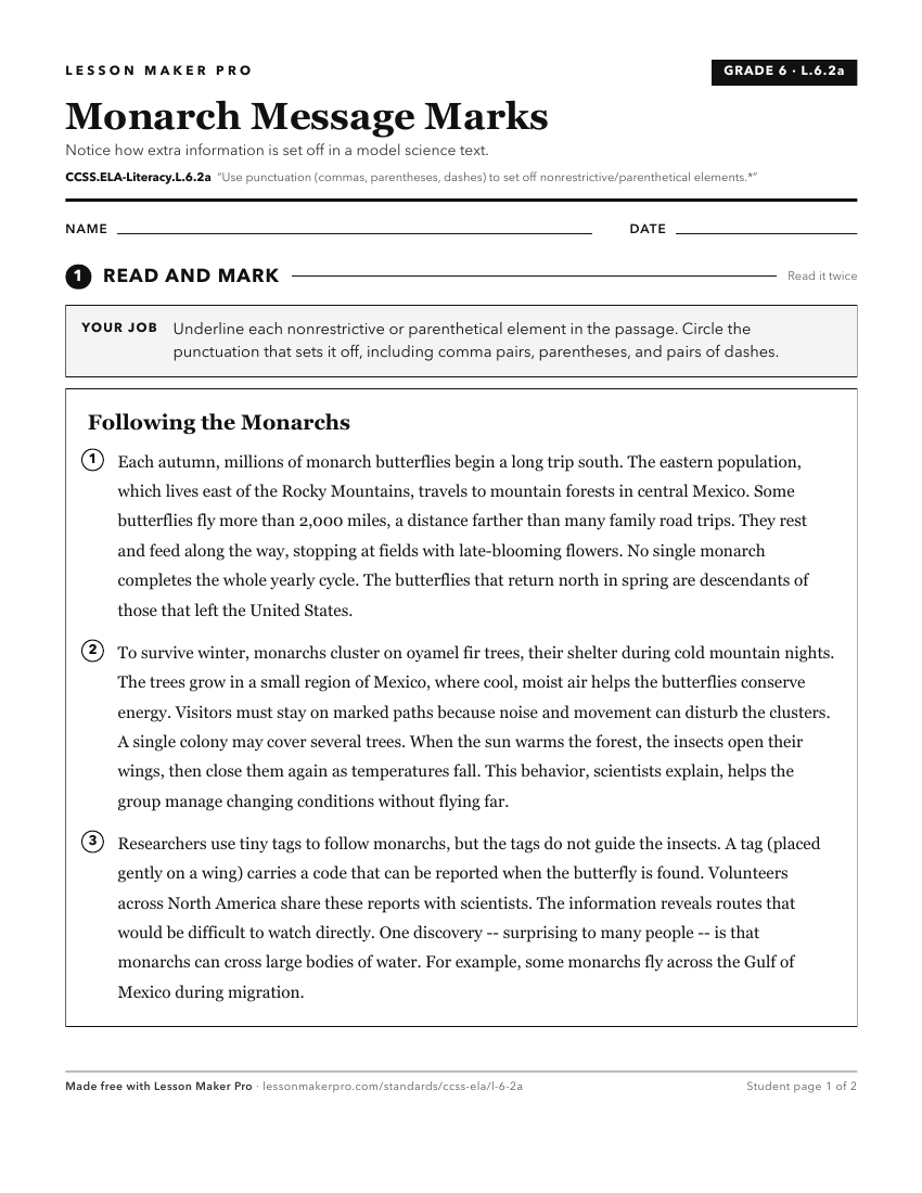 Preview of the CCSS.ELA-Literacy.L.6.2a printable worksheet