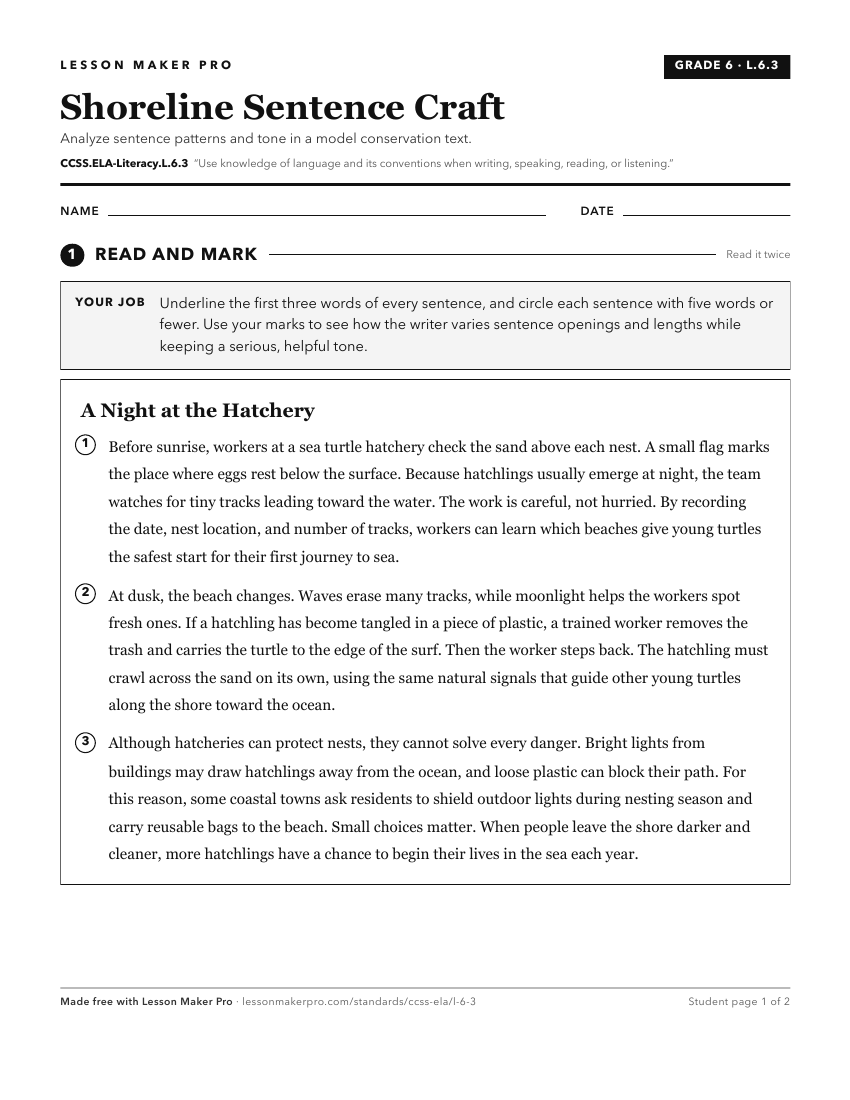 Preview of the CCSS.ELA-Literacy.L.6.3 printable worksheet