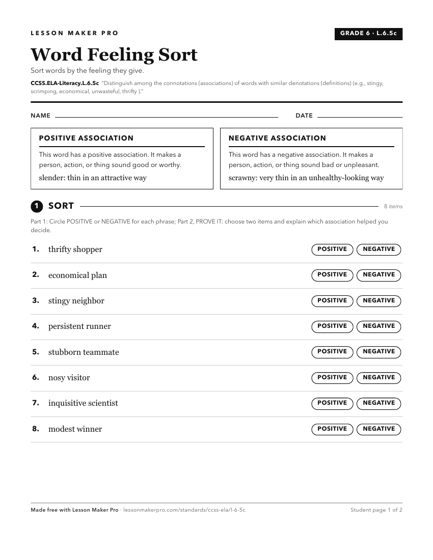 Preview of the CCSS.ELA-Literacy.L.6.5c printable worksheet