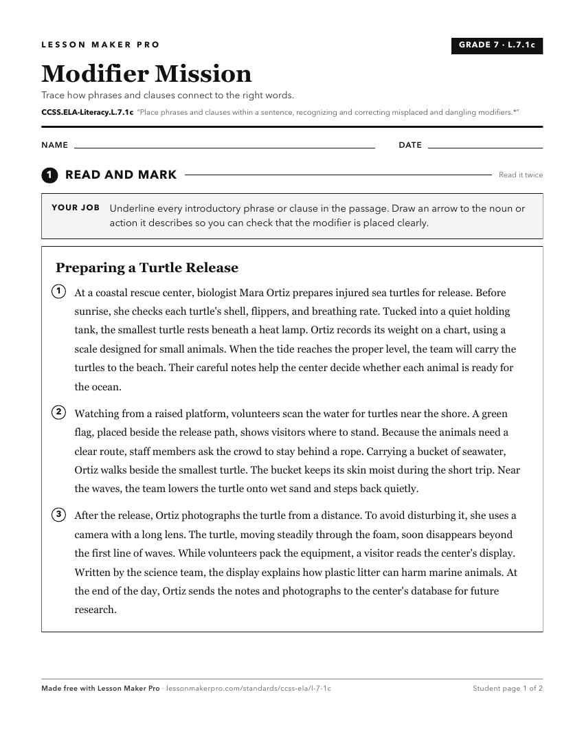 Preview of the CCSS.ELA-Literacy.L.7.1c printable worksheet
