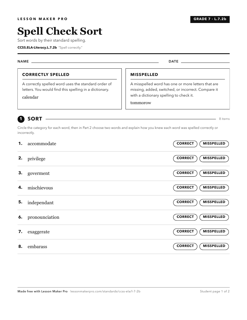 Preview of the CCSS.ELA-Literacy.L.7.2b printable worksheet