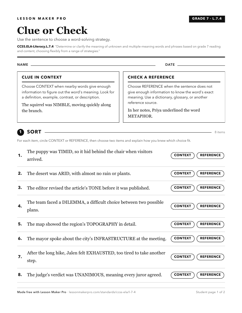 Preview of the CCSS.ELA-Literacy.L.7.4 printable worksheet