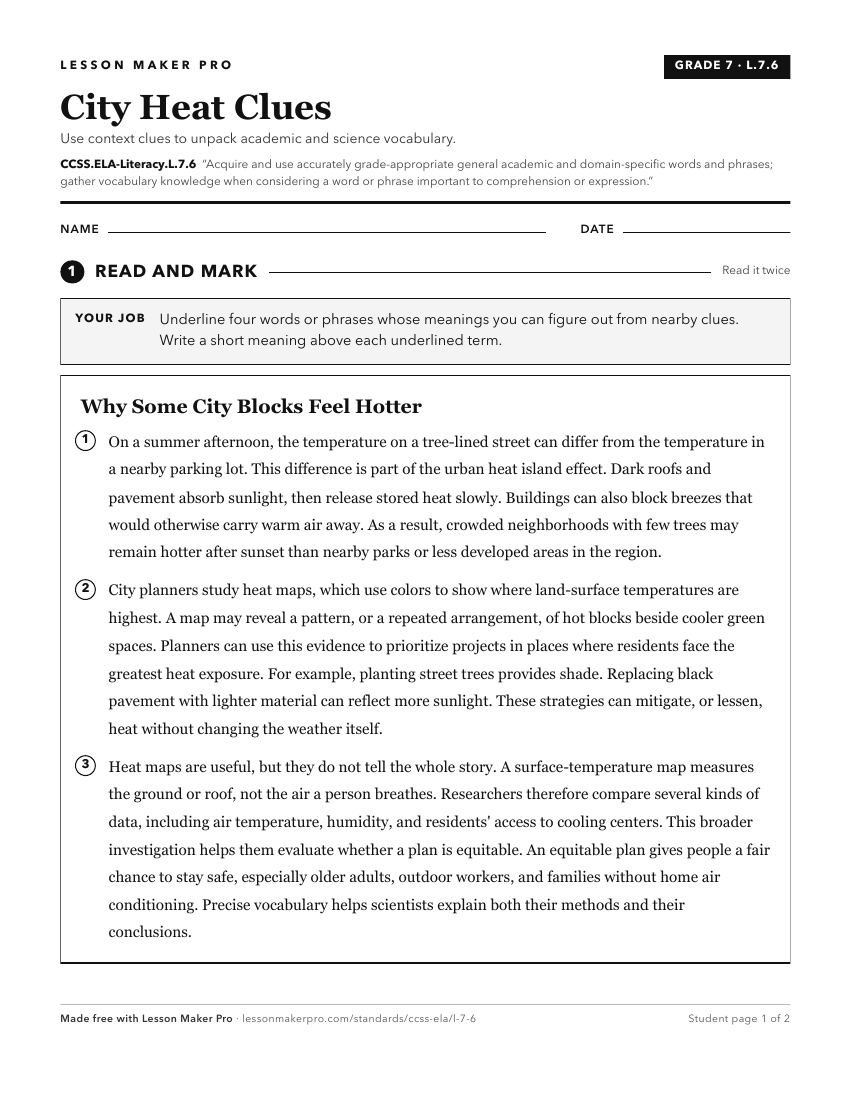Preview of the CCSS.ELA-Literacy.L.7.6 printable worksheet