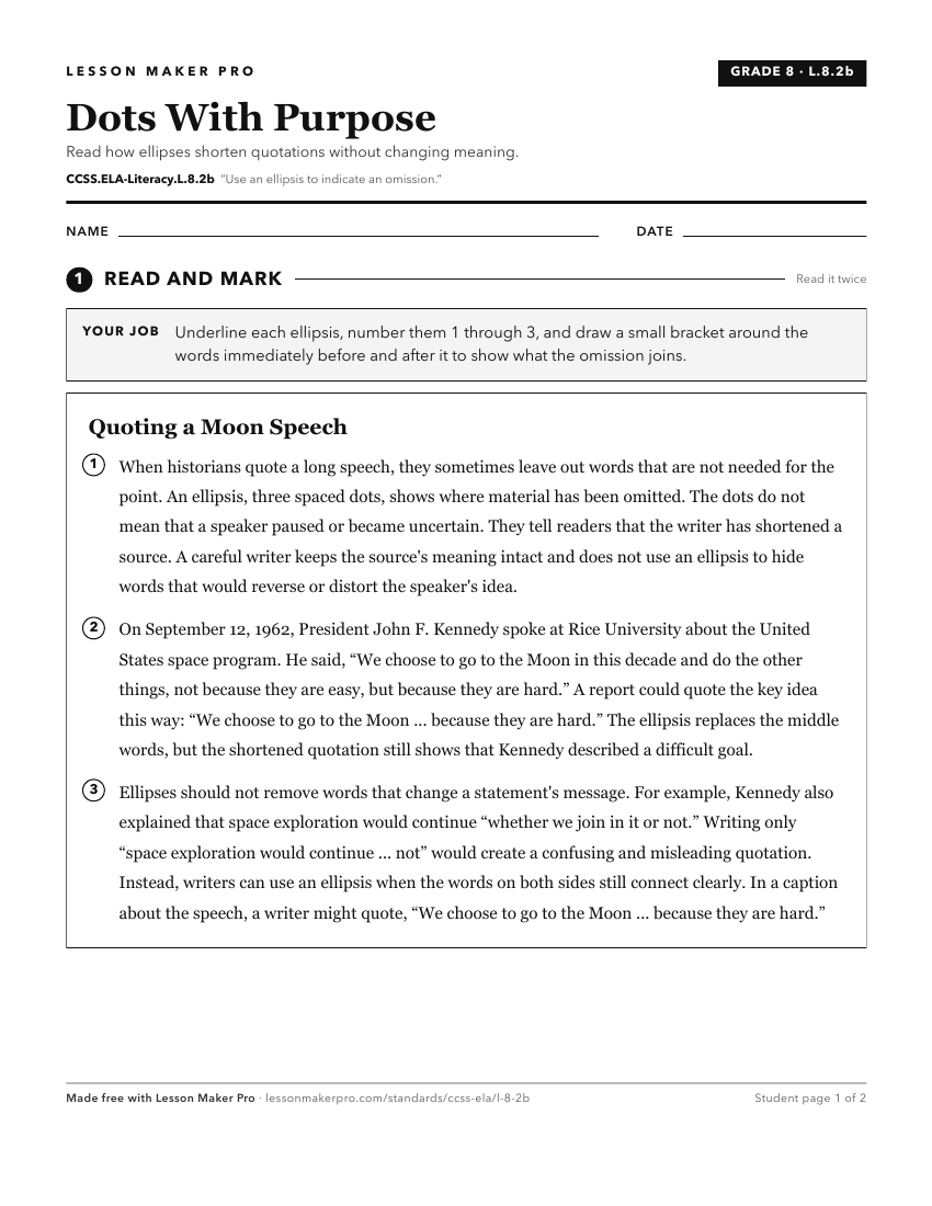 Preview of the CCSS.ELA-Literacy.L.8.2b printable worksheet