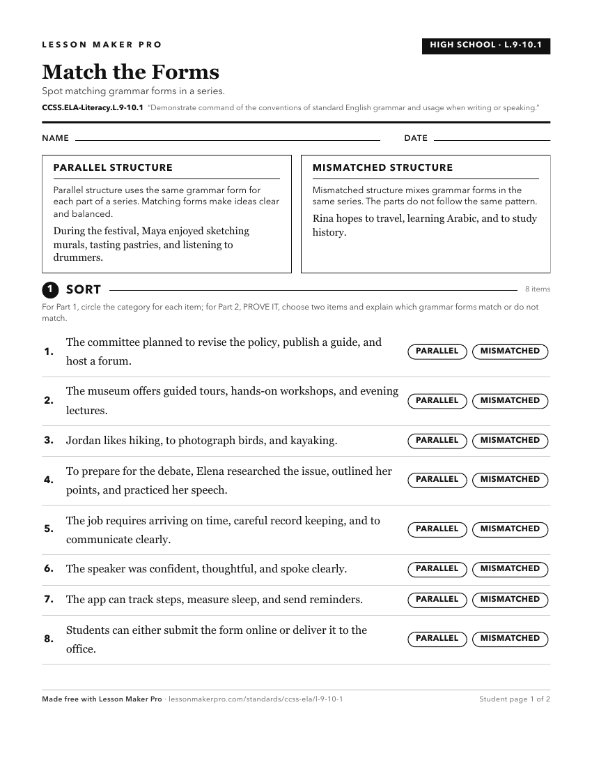 Preview of the CCSS.ELA-Literacy.L.9-10.1 printable worksheet