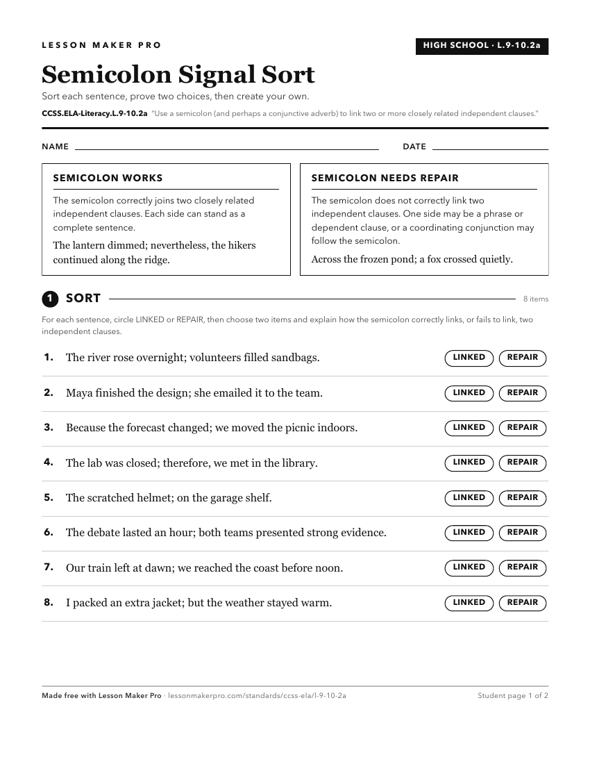 Preview of the CCSS.ELA-Literacy.L.9-10.2a printable worksheet
