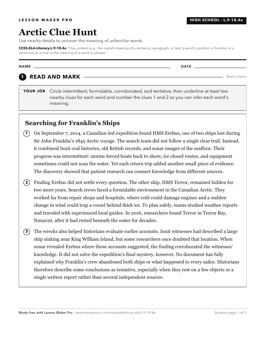 Preview of the CCSS.ELA-Literacy.L.9-10.4a printable worksheet