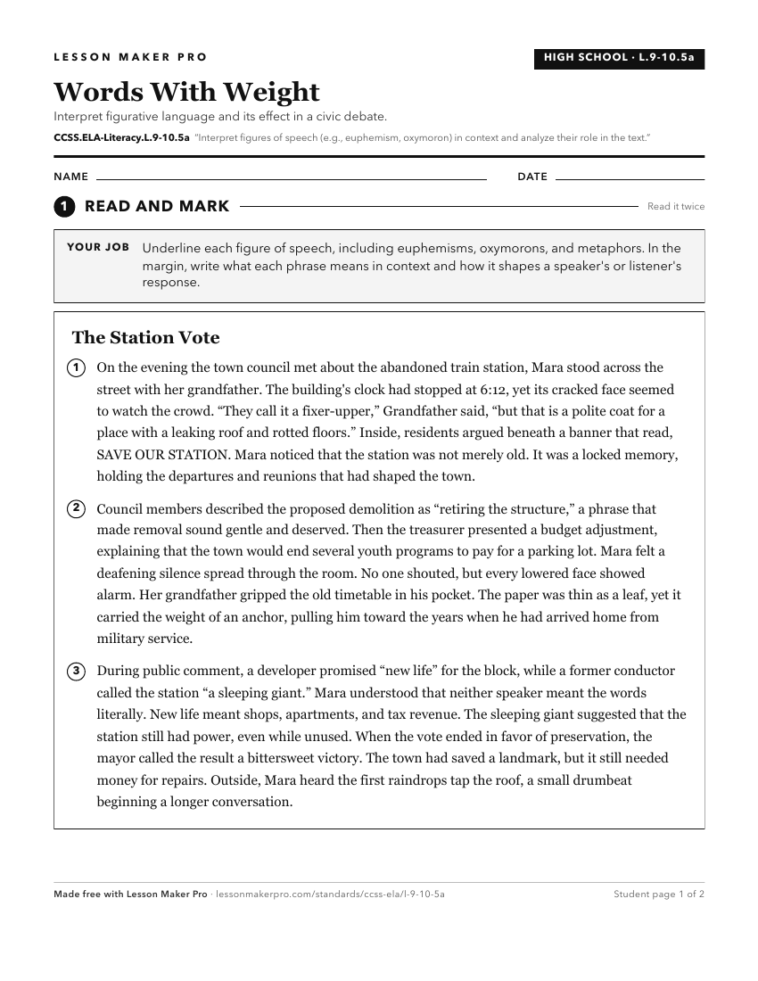 Preview of the CCSS.ELA-Literacy.L.9-10.5a printable worksheet